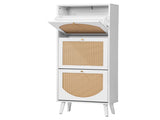 Rattan-fronted 3-tier shoe cabinet, particleboard, 54*24*135 cm, white 44658599