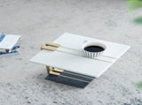 12.5x12x22" Aluminum and Marble C-Shaped Side Table, White/Gold/Black, Artistic Accent Table for W2078P169960