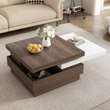 ZNTS U-Can Rotatable Top Coffee Table, Modern Square Coffee Table with Wood Grain N724P195145K