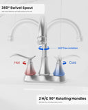 Bathroom Faucet Brushed Nickel with Pop-up Drain & Supply Hoses 2-Handle 360 Degree High Arc Swivel 24866386