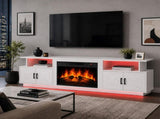 White Embossed Fireplace TV Stand, 179*35*57.5cm, Particle Board, 4 Doors & 2 Shelves, Barn Door 66713186