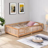 full Size Floor Bed with Door,Solid Wood Platform Bed Frame with Fence,Suitable for children,Pine W495123239