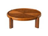 33.46" Round Coffee Table with Sunburst Wood Grain Top, Solid Wood Tray Frame & Cylindrical Legs, W3158P536534
