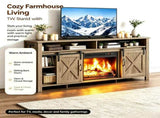 Washed Gray Finish Fireplace TV Stand, 58.07"15.35"29.92", Embossed Particle Board with Melamine 70891810