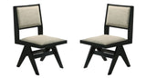 Contemporary Black Color 2pc Dining Side Chairs Light Gray Fabric Upholstered Chairs Arms Dining B011P286742
