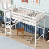 ZNTS Twin High Loft Bed, Rubber Wood Loft Bed with Safety Guardrail, built-in desk, ladder,White W504P206979