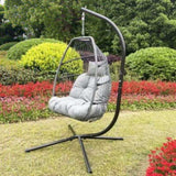 ZNTS Outdoor Patio Wicker Folding Hanging Chair,Rattan Swing Hammock Egg Chair With Cushion And Pillow W41940789