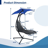 ZNTS 53.15 in. Outdoor Navy Hanging Curved Lounge Chair Steel Hammocks Chaise Swing with Built-In Pillow 65614604