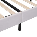 Queen Size Upholstered Platform Bed with Flower Pattern Velvet Headboard, Beige WF305291AAA