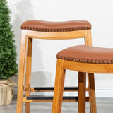 30" Bar Stool, Natural Finish, Saddle Leather Seat B04660610
