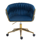 ZNTS Modern design the backrest is hand made woven Office chair,Vanity chairs with wheels,Height 93876895