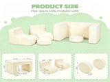 1 PC Kids Modular Sofa Set, 1 Table & 2 Chairs with 2 Round Cushions, White Corduroy Kids Sofa 87109911