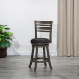 24" Counter Height Slat Back Swivel Stool, Weathered Gray Finish, Charcoal Fabric Seat B04660698
