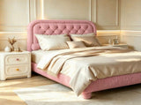 Twin Size Single Upholstered Platform Bed Frame with 46" Tufted Boucle Headboard, Wooden Slat 11592141