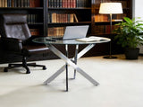 Dining Table with cross metal leg and tempered glass,Modern Space Saving Kitchen Table for Living W234P227891