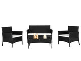 2pcs Arm Chairs 1pc Love Seat & Tempered Glass Coffee Table Rattan Sofa Set Black 36576251