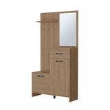 Natural Oak Hall Tree Multistorage with 1-Mirror and Adjustable Legs B062P290249