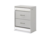 Glam Modern 2-Drawer Nightstand with Crystal Accents, LED Lighting and White Lacquer Finish G150108644