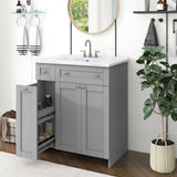 ZNTS 30-Inch Grey Bathroom Vanity with Ceramic Sink Combo, Abundant Storage Cabinet - 2 Soft-close Doors WF532032AAE