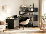 Black 94" 5-Tier L-Shaped Computer Desk with Rotating Writing Table Corner Desk with Display Shelves 80659477