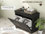 Black Laundry Hamper Cabinet 2 Tilt-Out Baskets, 2 Drawers, Sturdy Home Storage Unit 01594272
