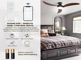 52 Inch Modern Ceiling Fan With 3 Color Dimmable Solid Wood Blades Remote Control Reversible DC W934P152322