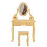 Kids Vanity Set with Mirror and Lights and Stool, 5 Storage Drawers, Pretend Play Princess Makeup 09083771