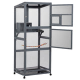 ZNTS Wood Bird Cage with Universal Wheels-Gray W2181P200971