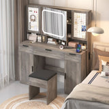 Large Vanity Table Set with LED Lighted Mirror and 2 DIY Pegboards, 5 Hooks, Vanity Desk with 11975877