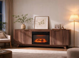 Walnut Cabinet with Gold Handles, 147.32*34.5*81.3cm, Embossed MDF with Melamine Foil, Double Grille 49806812