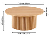 Oak Wood Veneer Tabletop 27.56 Inch Round Coffee Table, Farmhouse Circle Coffee Table MDF Table-top W1164P225845