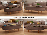 Fluted Lift Top Coffee Table with Hidden Compartment, Wooden Center Table, Modern Oval Lift Tabletop 32995757
