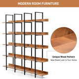 5 Tier Bookcase Home Office Open Bookshelf, Vintage Industrial Style Shelf, MDF Board, Black Metal WF300935AAB
