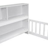 Twin Floor Bed with Bedside Bookcase,Shelves,Guardrails,White W504142771