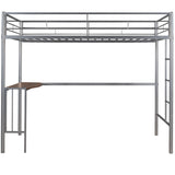 ZNTS Twin Metal Loft Bed with Desk, Ladder and Guardrails, Loft Bed for Bedroom, Silver 26077732