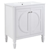 30" No Assembly Needed Vintage White Bathroom Vanity with Ceramic Sink,Two Soft-Close Doors & W2896P318470