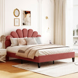 Queen Size Upholstered Platform Bed with Flower Pattern Velvet Headboard, Bean Paste Red WF305291AAH