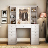 Vanity Desk with LED Lighted Mirror, Makeup Vanity with 11Drawers, 3 Color Lighting Modes Brightness 86307472