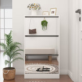 Narrow Shoe Storage Cabinet with Mirror, Wood Slim Shoe Rack 3 Tier Shoe Organizer for Home and W132081779