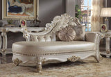 ZNTS ACME Vendome Chaise w/2 Pillows, Synthetic Leather & Antique Pearl Finish BD01523