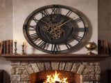 Brown Gear Wall Clock with World Map, 27" Large Non-Ticking Quartz Movement Decorative Home Clock 53413647