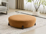 Modish Round Ottoman Boucle Top with Splayed Rubber Wood Legs, Pumpkin Orange N769P346256O