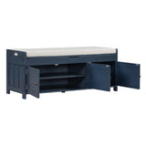 Storage Bench with 3 Shutter-shaped Doors, Shoe Bench with Removable Cushion and Hidden Storage 51949526