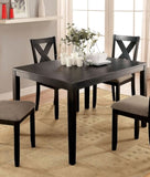 ZNTS Brushed Black Solid wood 5pc Dining Set Table And 4x Chairs Brown Fabric Cushions Seats X-Cross Back B011P214984