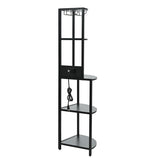 ZNTS 5 Tier Corner Shelf with LED Light and USB Plug, With Glass Holder, Tall Standing Shelf for Wall W420P207358