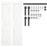 ZNTS 42 in. x 84 in. Sliding Double Barn Door with 7FT Barn Door Hardware Kit ,K Frame,MDF+Solid Wood 60324949