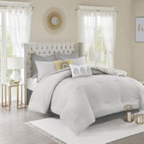 8 Piece Cotton Floral Printed Reversible Comforter Set Yellow Cal King B03597285