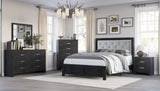 1pc Modern Queen Panel Bed with Headboard Lighting Black Finish Faux Leather Gray Upholstery Button B011P244360