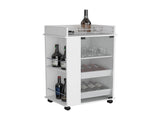 Bar Cart with Glass Door, 2-Side Shelves and Casters, White B097120616