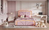 Twin Size Upholstered Platform Bed with Curve Shaped and Height-adjustbale Headboard,LED Light WF323748AAH